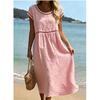 JPNTKY Fashion Summer Spring  Solid Color Print O-Neck Short Sleeve Casual Dresses