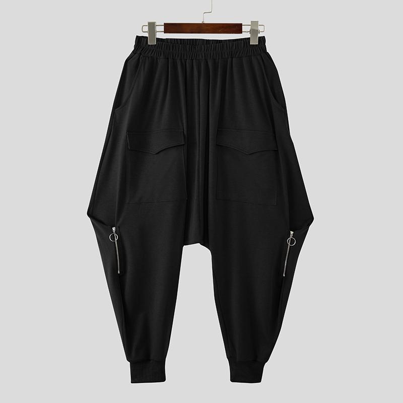 INCERUN Men Elastic Waist Front Pockets Casual Baggy Long Harem Pants Trousers 2XL