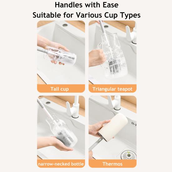 Cleaning Brush Retractable Handle Adjustable Length Soy Milk Machines High-Density Sponge Brush Multifunctional Cup Brush