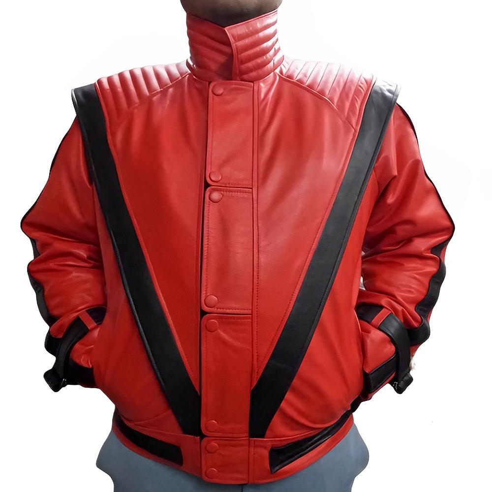 NOORA Men's RED & BLACK Leather Jacket | Michael Jackson Thriller Leather Jacket | Bio Color Biker Jacket | Best Gift For Mj Fans