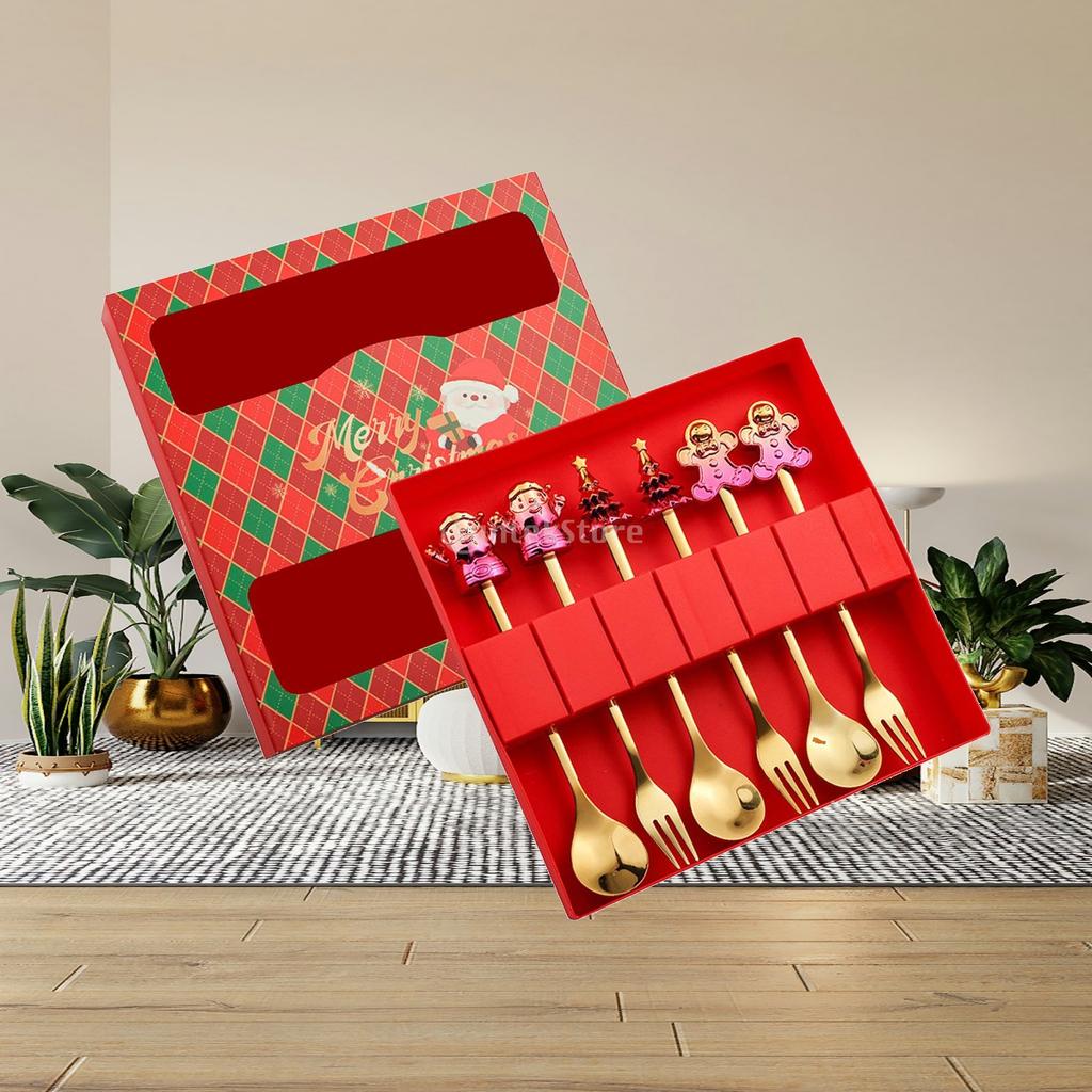 Christmas Characters Spoons and Forks Flatware Decoration Portable Easy Cleaning