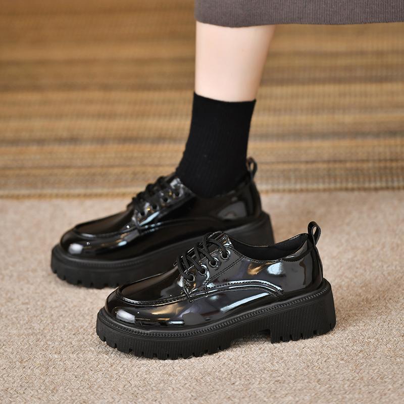Winter Shoes Women Black Flats Autumn Oxfords All-Match Round Toe Loafers With Fur British Style Clogs Platform Casual Female Sn