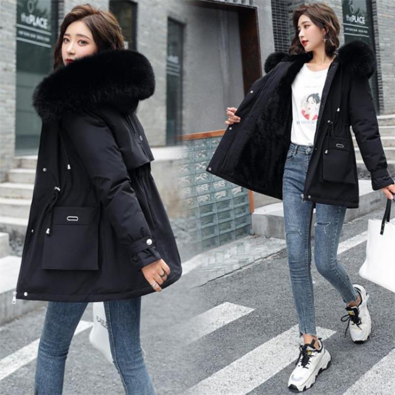 Loose Thick Padded Cotton Coat With Large Fur Collar Pockets For Women