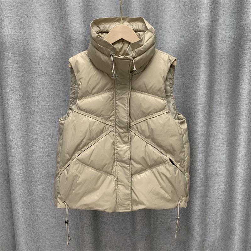 

Зимний женский однотонный теплый жилет без рукавов с воротником-стойкой и воротником-стойкой, свободное шикарное белое пальто на утином пуху One Size хаки