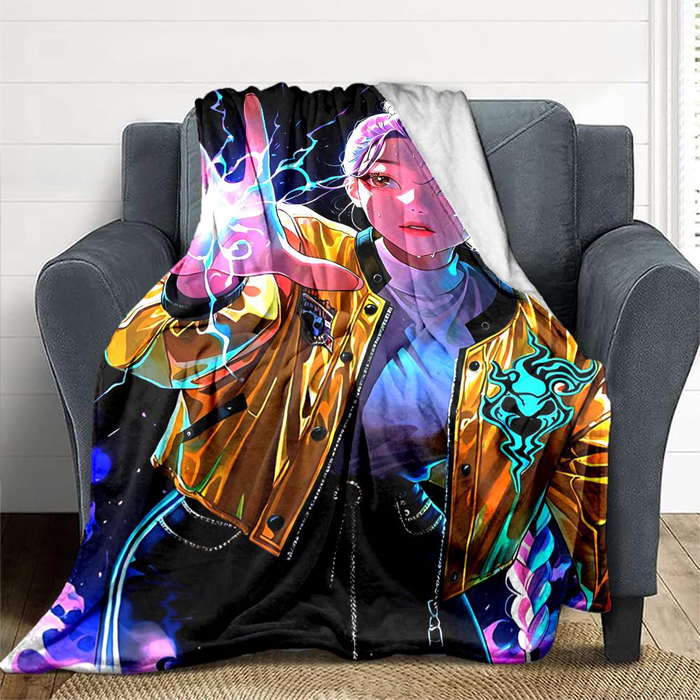 1pc KPop Demon Hunters Soft & Warm Flannel Blanket, Multi-Purpose Throw Blanket for Couch, Sofa, Office, Bed, Camping, Travel