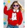 Kids Crewneck Long Sleeve Sweatshirt,Cute Cartoon White Kitten Holding Hearts Graphic Print