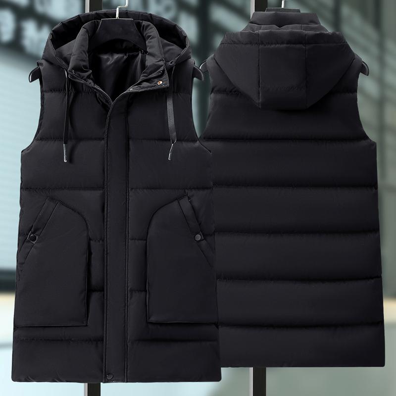 Fashion Winter Sleeveless Parkas Man Long Vest Hooded Plus Size Casual Thick Warm Outerwear Men Jackets