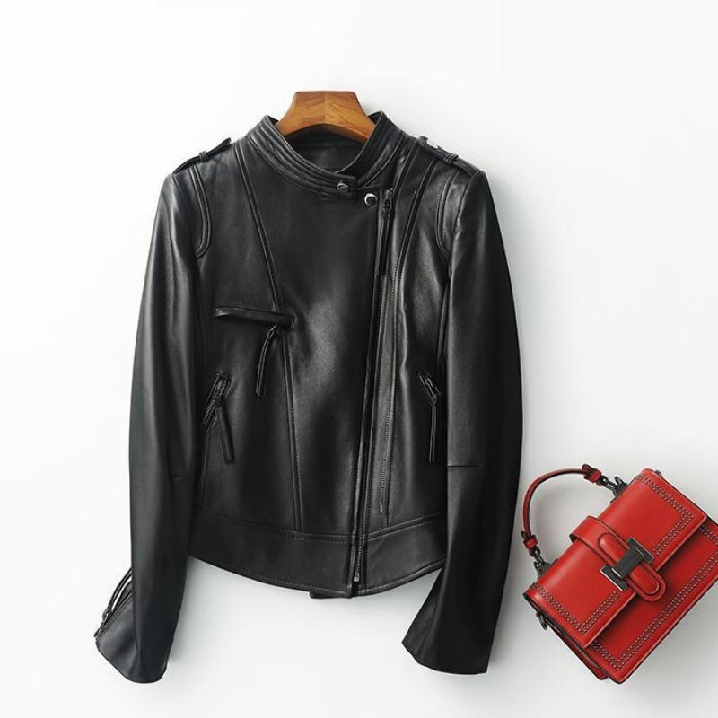 

Весна и осень Новая куртка из натуральной кожи Женская короткая куртка из овчины Корейский стиль Slim Fit Мотоциклетная куртка M