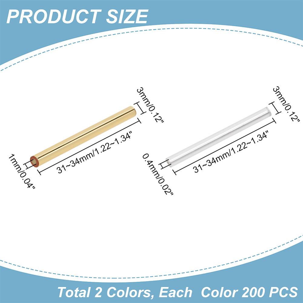 400Pcs 2 Style Transparent Glass Round Bugle Beads Mixed Color 31~34x3mm Hole: 0.4~1mm about 200Pcs/style