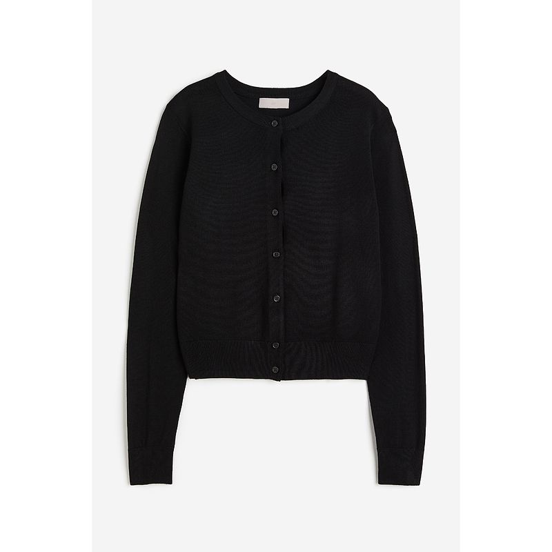 

Женская одежда HM Шерстяной трикотаж Летняя ленивая удобная базовая футболка Короткий кардиган Тонкая верхняя одежда 0579541 Black 170/116