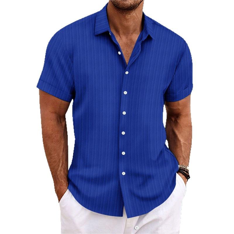 Summer Men's Short Sleeve Shirt New Men's Lapel Jacquard Stripe Casual Short Sleeve Shirt for Men
