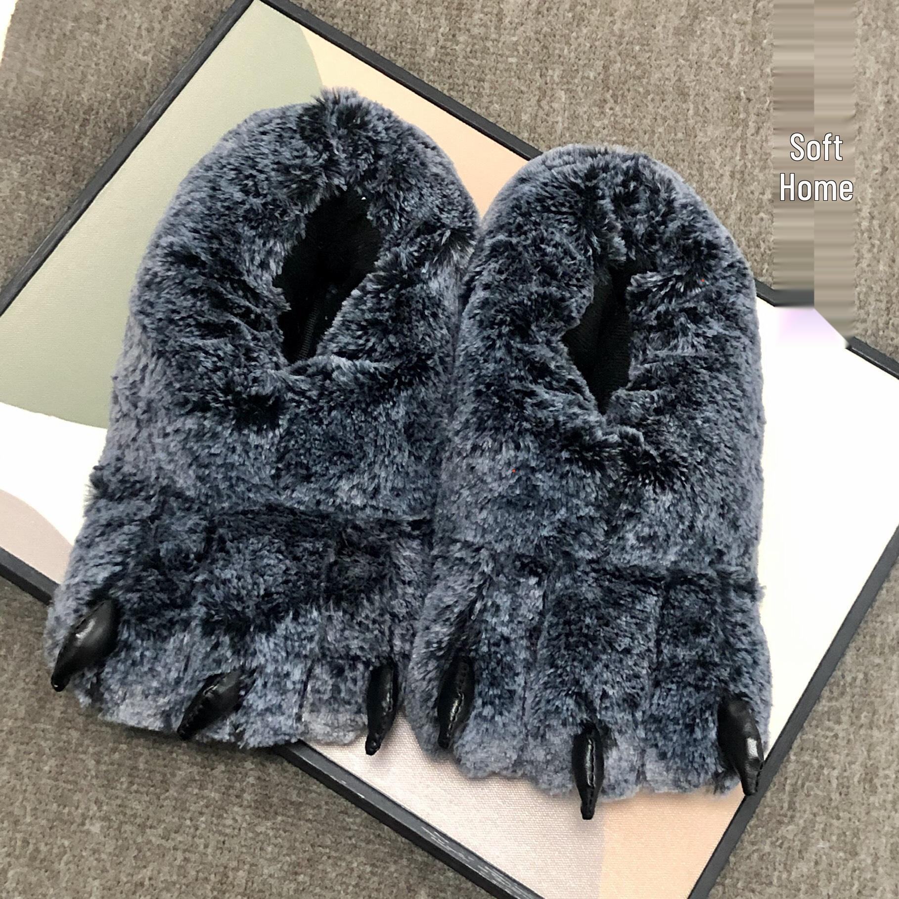 

Cozy Bear Paw Plush Cotton Indoor Slippers for Home 35-40 черный серый