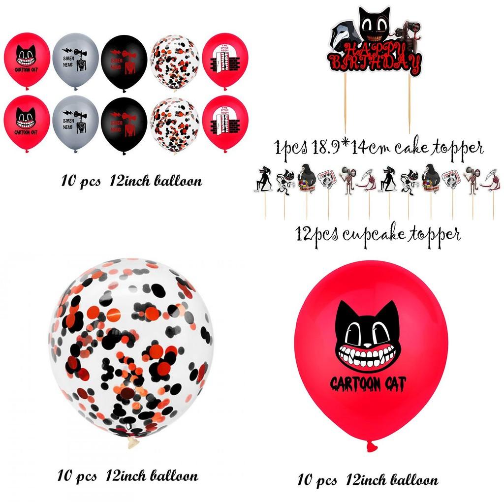 Strašidelný Siren Head Kreslená Kočka Horor Narozeninová Oslava Balón Banner Topper na Dort