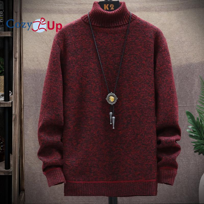 Cozy Up Men's Autumn and Winter Solid Thickened and Padded High-Collar Sweater