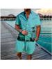 Fashionable Hawaiian Palm Tree 3D Print Men’s Set: Short-Sleeve Shirt and Loose Casual Beach Shorts