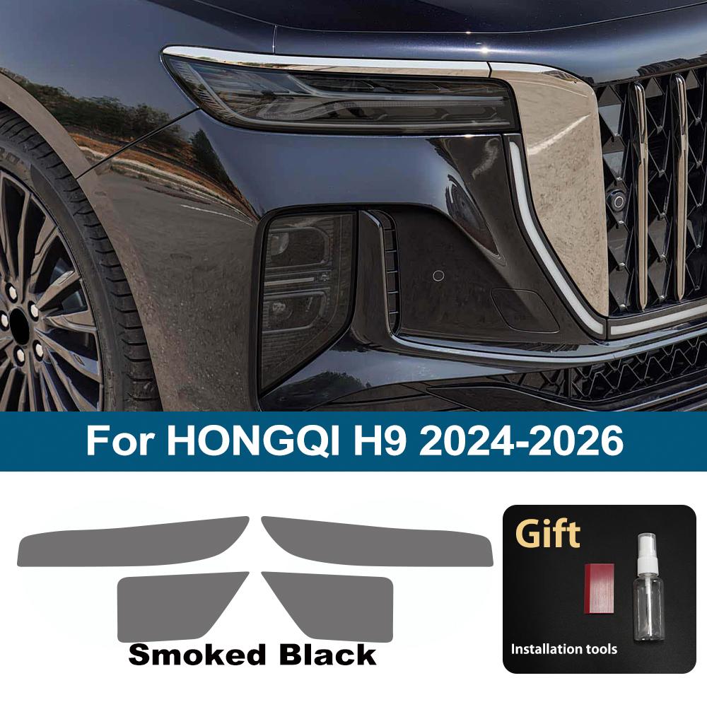 

High-Gloss Smoke Black TPU Headlight Protective Film for HONGQI H9 2020-2026 Pre-Cut PPF Anti-Scratch Vinyl Wrapping Kit For H9 24-26 SMK