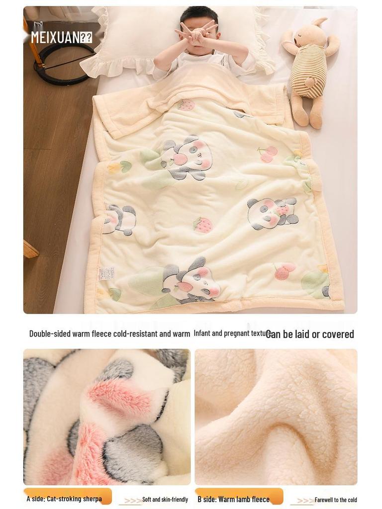 Gruby Koralowy Polarowy Koc dla Dzieci - Przytulna Zimowa Kołdra dla Niemowlaka, na Drzemkę lub do Biura