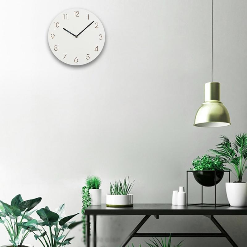 Modern 12Inch Decorative White Wooden Wall Clock Battery Operated Quiet Quartzs Movement for Living Room Bedroom Office