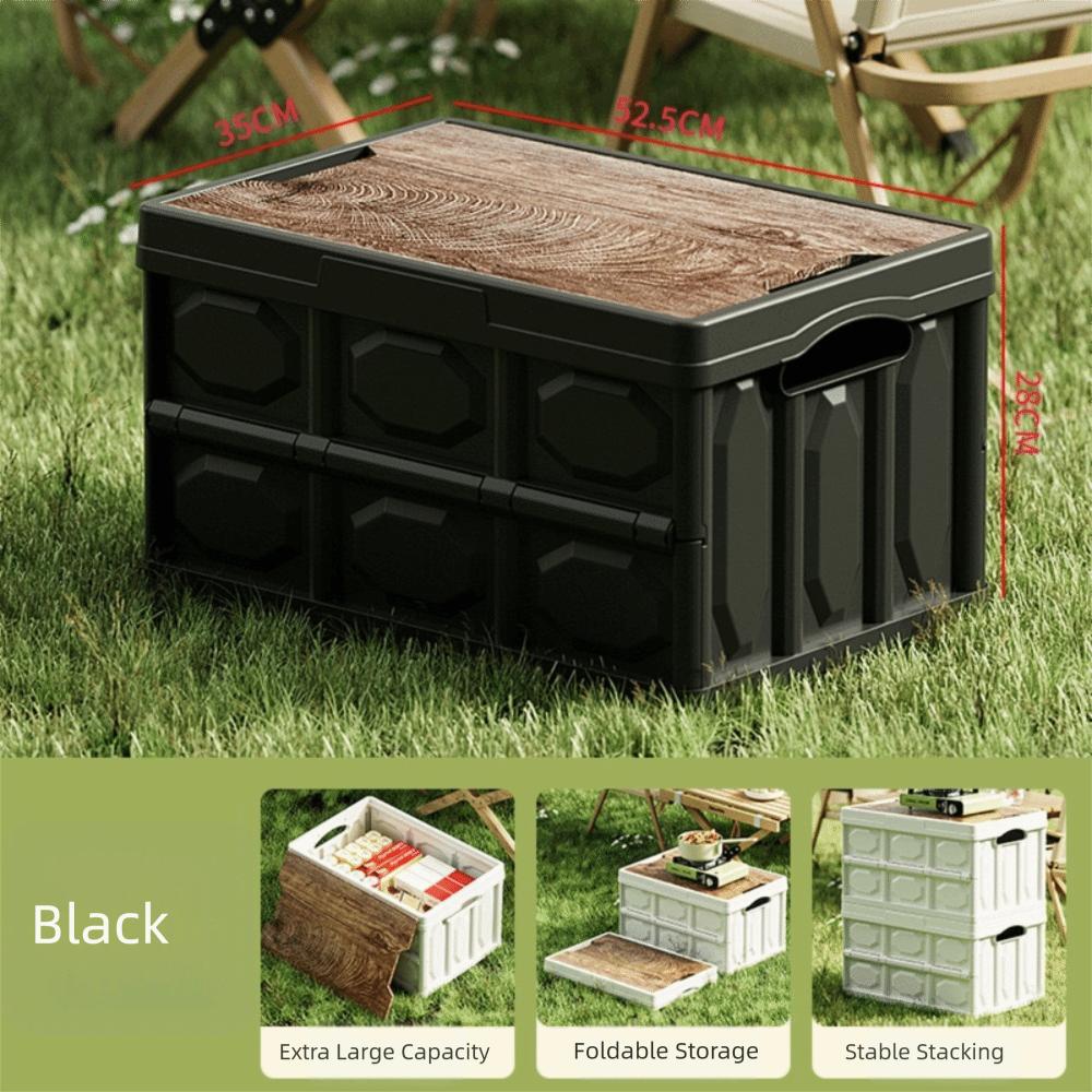 

Multi-functional Foldable Storage Box With Wooden Lid Car Storage Container Camping чорний