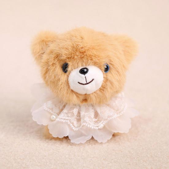 Doll Pendant Plush Lace Collar Bear Keychain with Metal Bead Chain Portable Bag Hanging Charm Soft Skin-Friendly Plush Doll Accessory