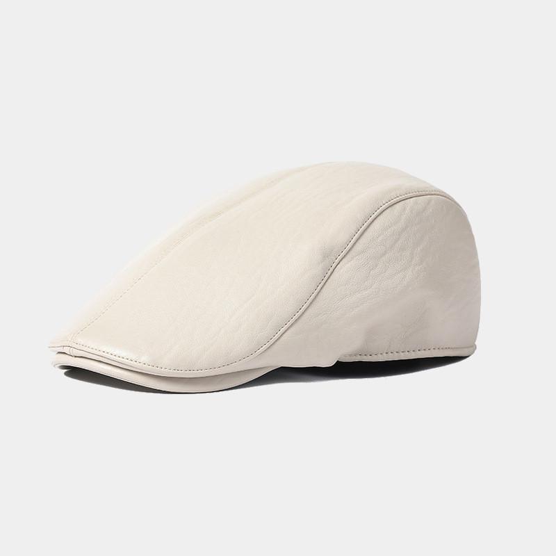 Pu Leather Beret Hat For Men Women Retro Round Top Winter Fashion Accessory