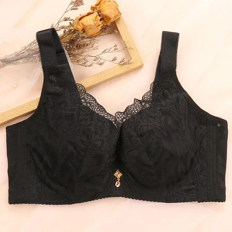 

Сексуальный кружевной бюстгальтер со стальным кольцом CDE Bralette, женское нижнее белье, беспроводное нижнее белье, кружевной бюстгальтер, большие размеры 36-44, женские 44/100C чёрный