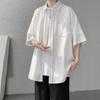 Men's Short-Sleeve White Ice Silk Shirt - Drapey, Niche Design Workwear Jacket with Five-Point Sleeves