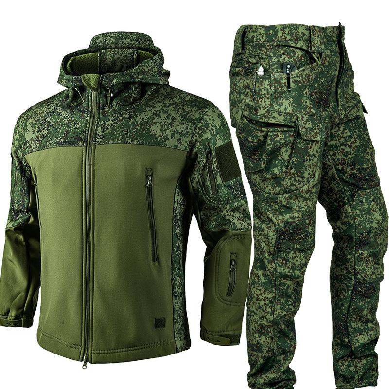 Winter Outdoor Men's Training Suit Tactical Camouflage Assault Plush Waterproof Adventure Skiing Jacket Travel Clothing Workwear