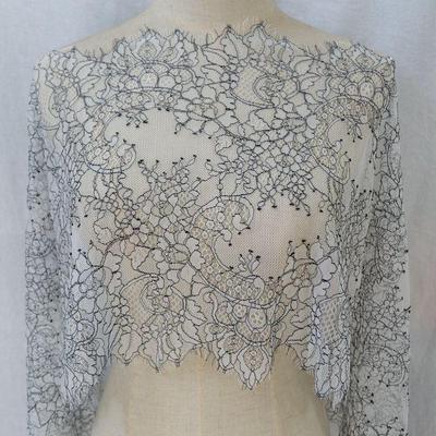 3 Meters Eyelash Lace Trim, WM, Soft Knitted Light Grey +black Eyelash Lace Fabrics 100% Nylon Underwear Lace Black And White Trims 35CM Wid*300CM