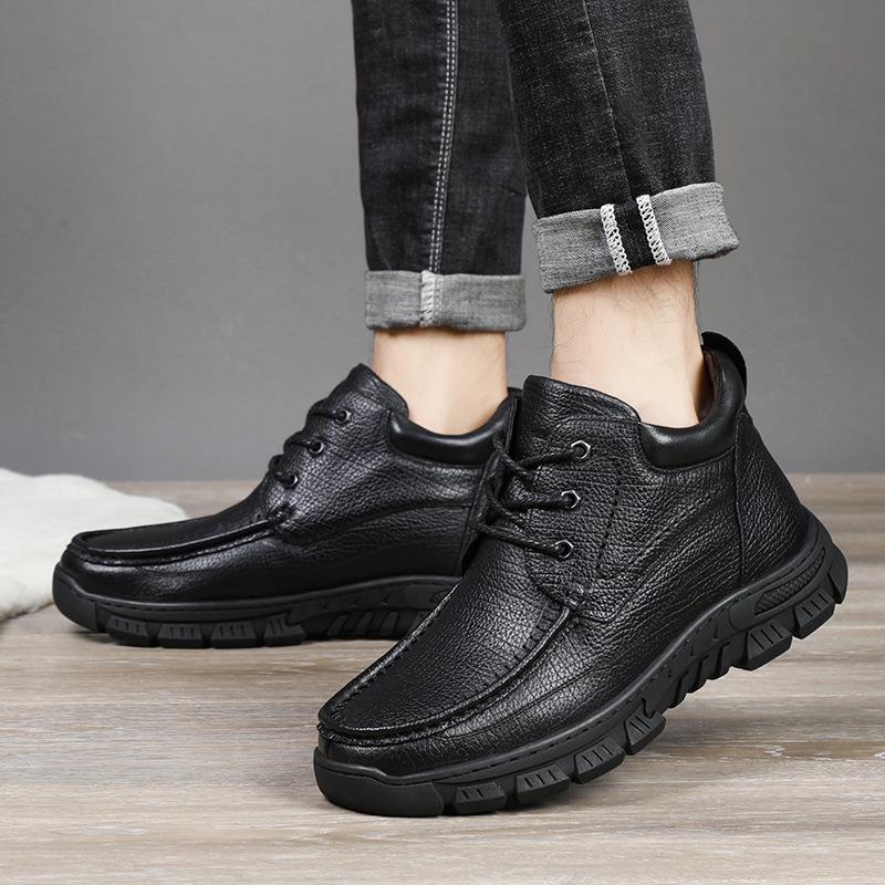 The first layer of cowhide winter new fur integrated warm men's cotton shoes wool high-top outdoor leather casual men's shoes