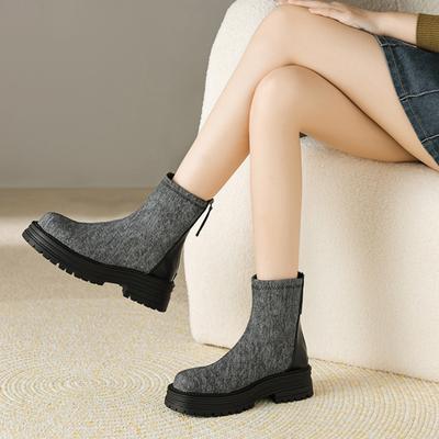 Modă Modă Europeană și Americană Botine Scurte Nou Toamnă 2024 Talpă Groasă Botine Scurte cu Platformă pentru Femei Pantofi de Femei
