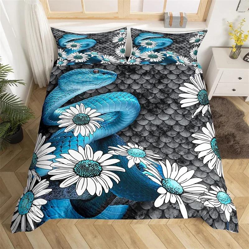 

Comforter Snake Romantic Red Rose Floral Bedding Set Microfiber Wild Animal Comforter Single King Queen For Kids Adult Comforter (quilt)-EU Single(135*200cm)3pcs