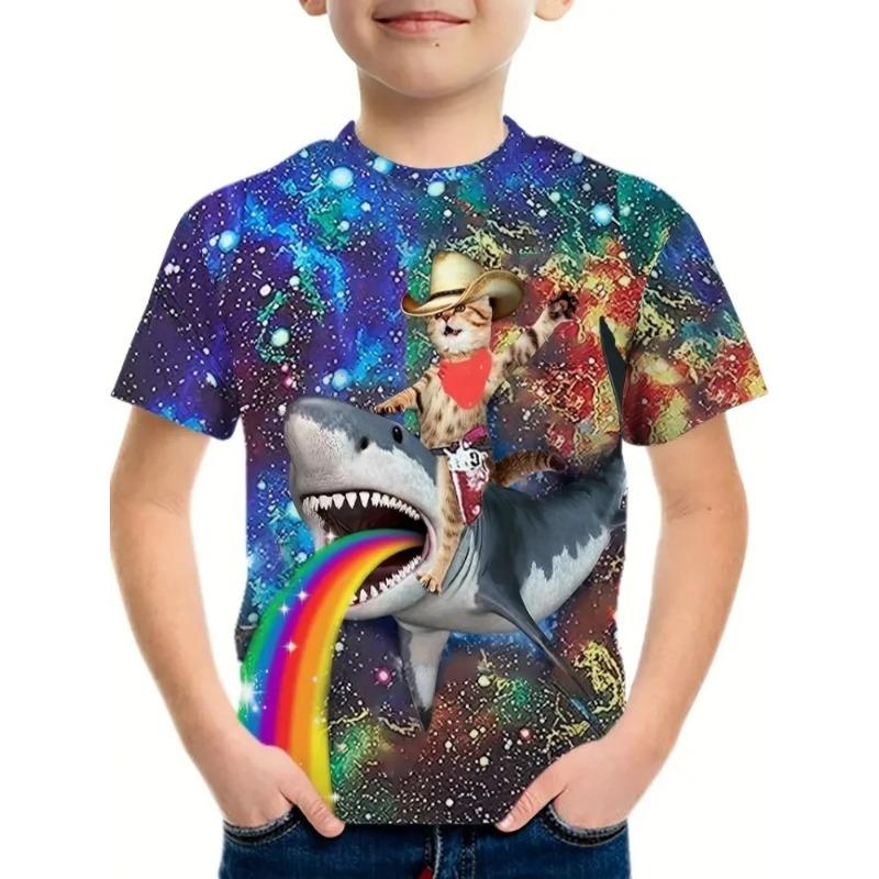 

Забавная футболка с 3D-принтом акулы, футболка с рисунком морского животного для ребенка, летние топы с круглым вырезом, детские футболки с коротким рукавом 170