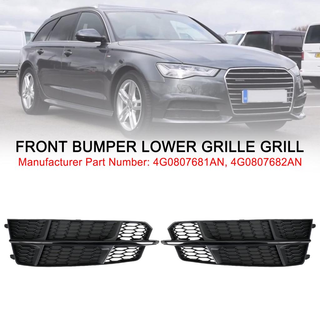 Front Bumper Lower Grille Grill 4G0807681AN 4G0807682AN Fit A6 C7 S-Line 2016-2018 Matt Black