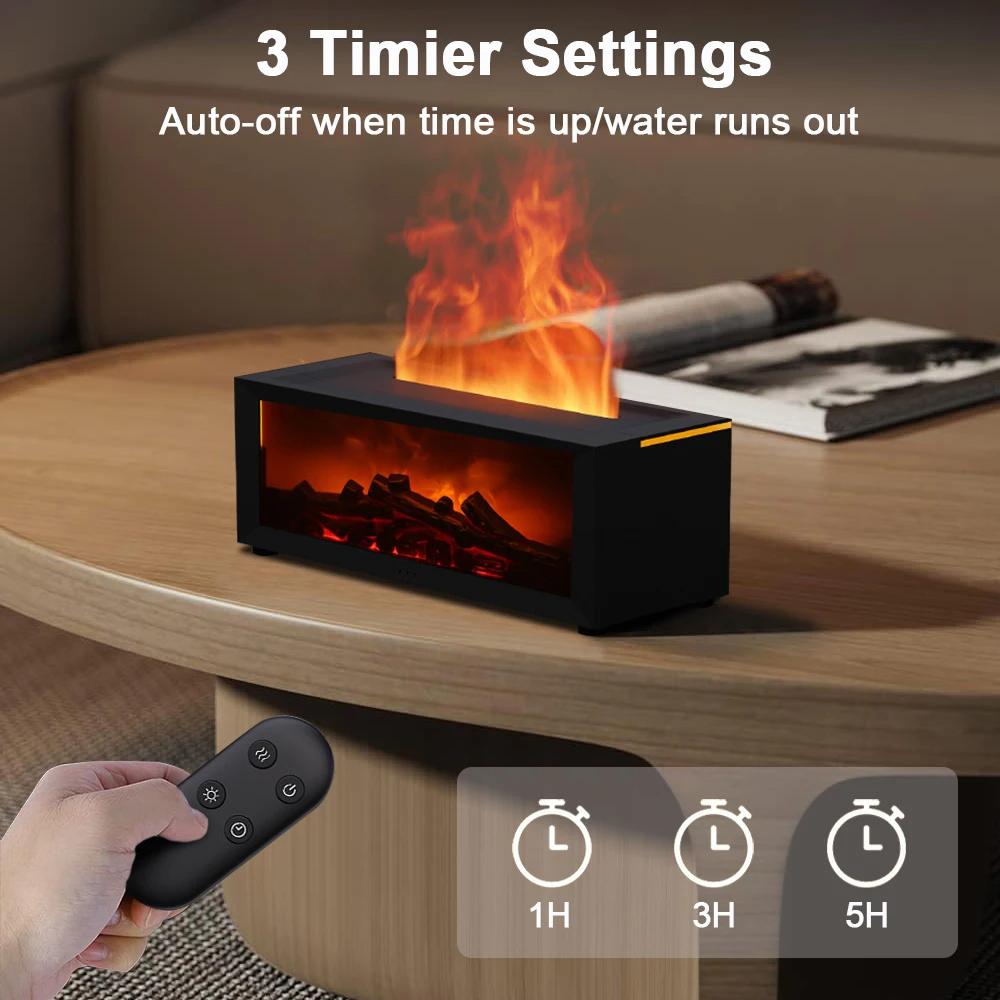Fireplace Aroma Essential Oil Diffuser Colorful Flame Air Humidifier with Timer Remote for Home Bedroom Office Festival Gifts