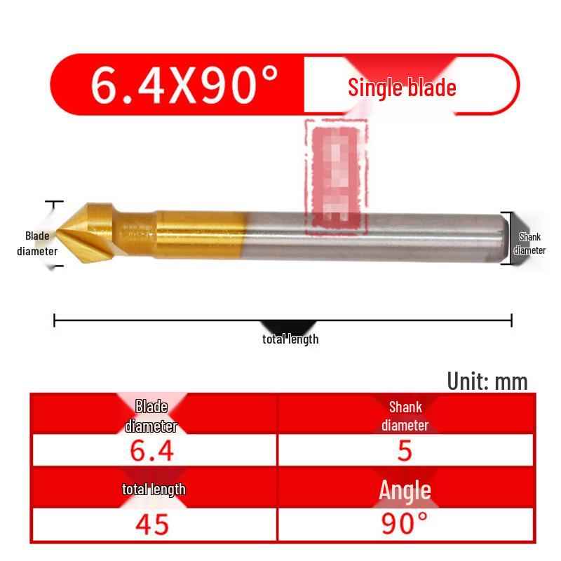 90° Titanium-Coated Chamfering Tool, Single/Three-Flute, 45° Countersink and Deburrer for Stainless Steel.