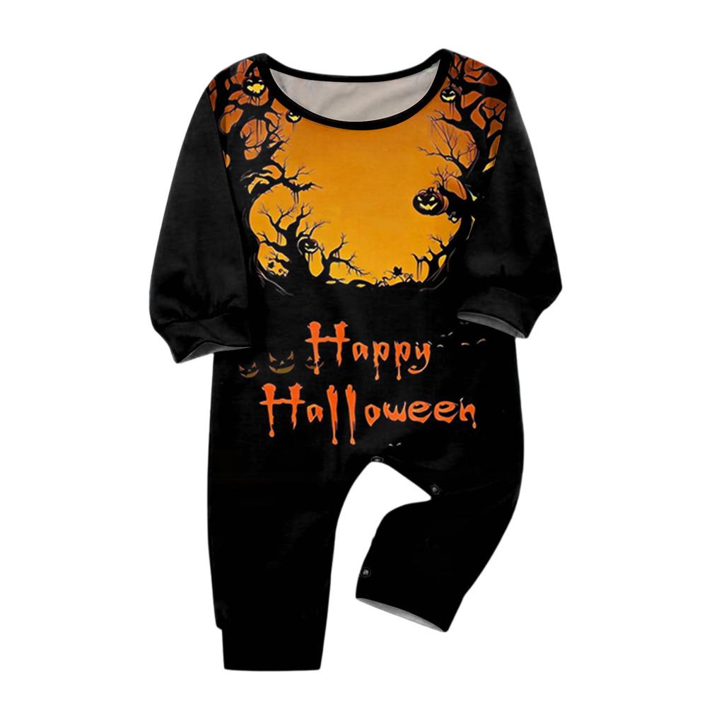 Family Matching Halloween Print Pajama Set Long Sleeve Top and Pants for Parents and Kids