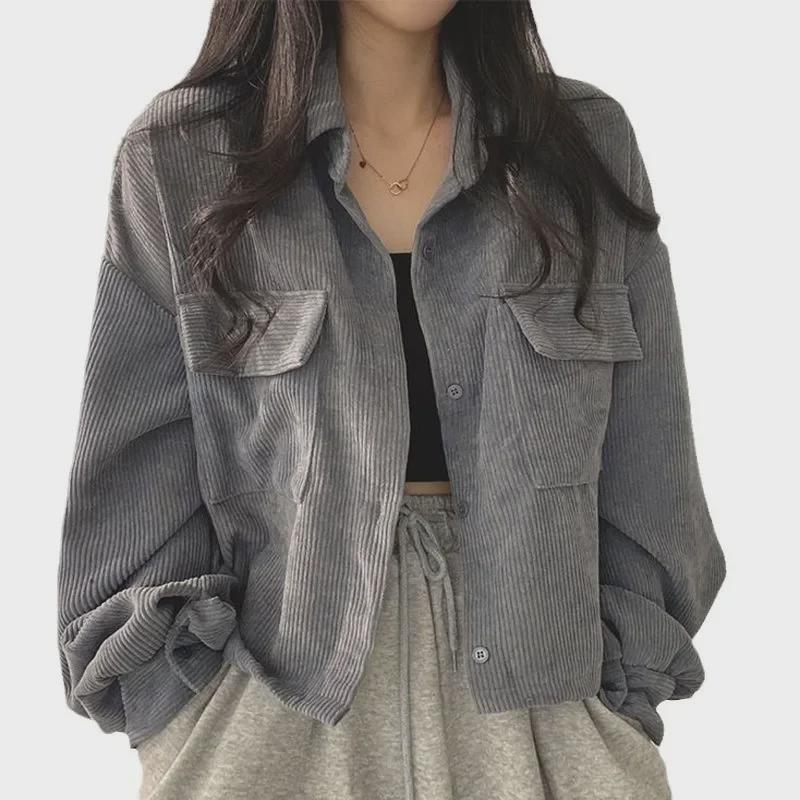 French Retro Corduroy Lapel Short Jacket - Women's Petite Trendy Casual Fall/Winter Coat