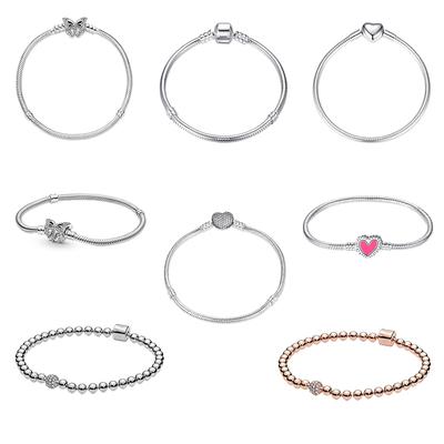 925 Silver Heart Original Bracelets For Women Butterfly Bracelet Beads Chain Female Jewelry Size 17-18-19-20-21cm