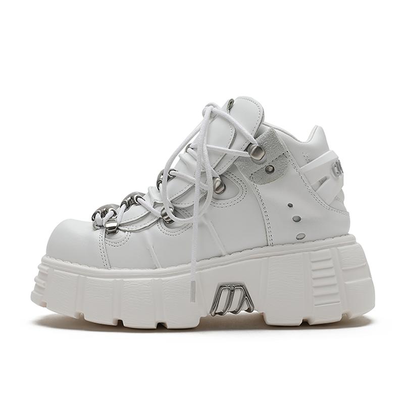 New Brand Punk Style Women Shoes Lace-up Heel Height 6CM Platform Shoes Woman Rock Boots Metal Decor Woman Sneakers