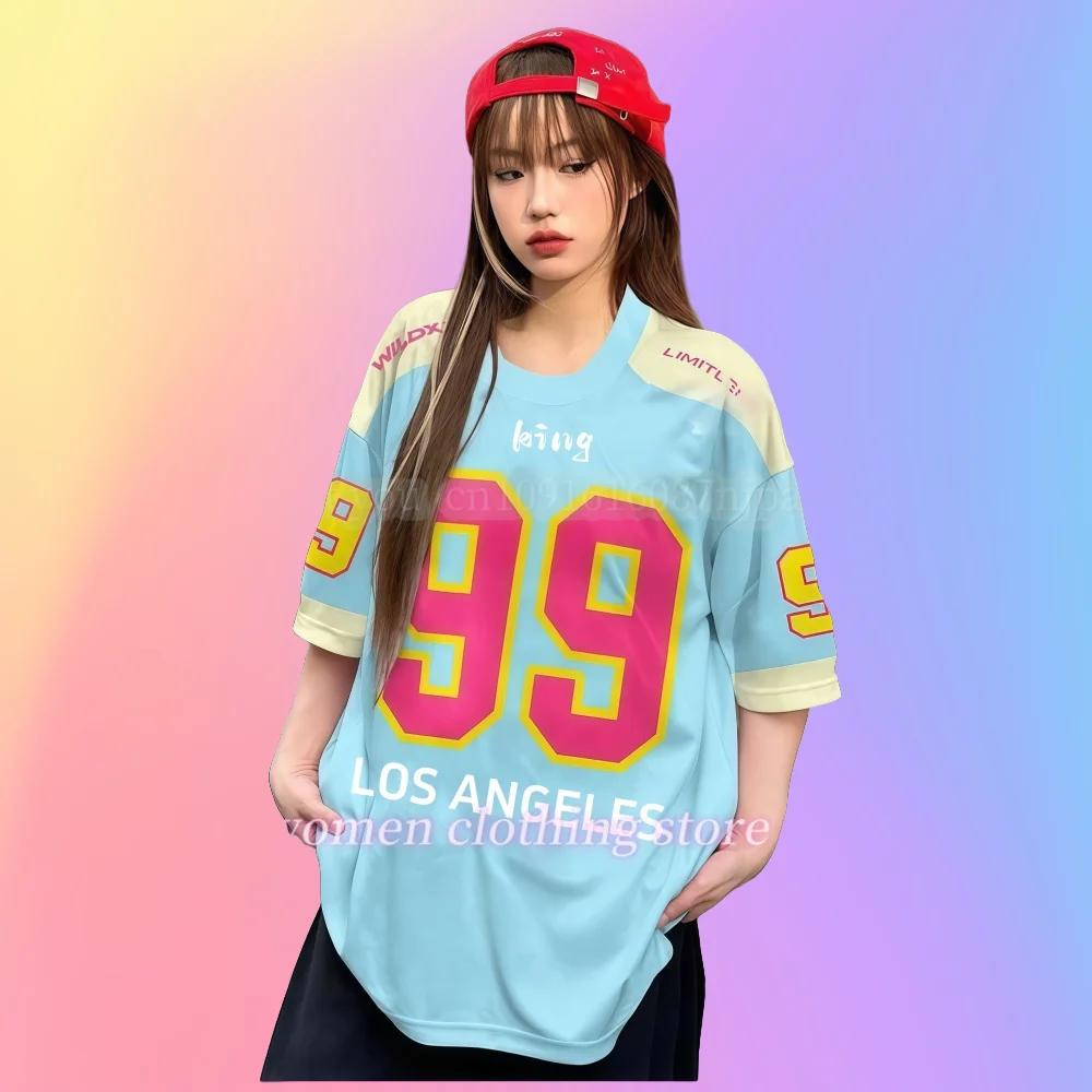 Women's No.99 Printed Round Neck T-shirt Summer Pattern T-shirt Baseball Jacket Sports T-shirt Women's