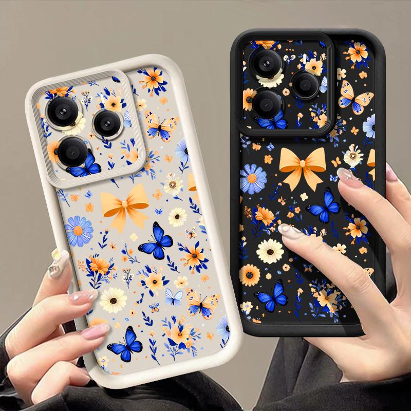 Blue Butterfly Floral Pattern Case For Xiaomi 14T 13T 11T Pro Funda Redmi Note 14 13 Pro 5G 4G 12 11 Shockproof Bumper Silicone Cover