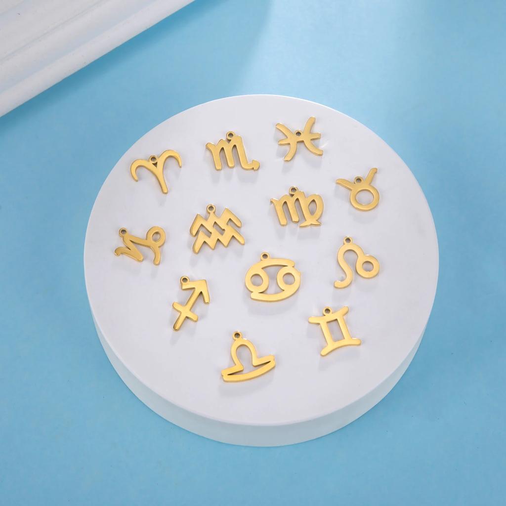 Teamer 12 Stück/Los Tierkreiszeichen Anhänger Edelstahl Horoskop Astrologisches Zeichen Anhänger für Halskette Armband Schmuckherstellung