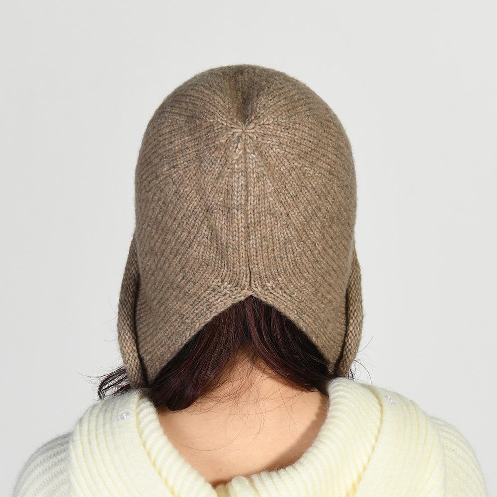Autumn and winter new wool knitted hat, warm ear protectors, lace-up wool hat