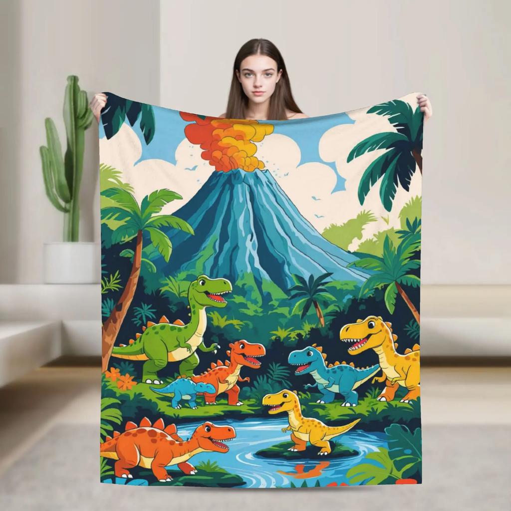 Cartoon Niedlicher Dinosaurier Weiche Warme Plüsch-Kuscheldecke für Kinder Jungen und Mädchen Flanell-Tagesdecke für Sofa Bett Außenbereich Druckabdeckung