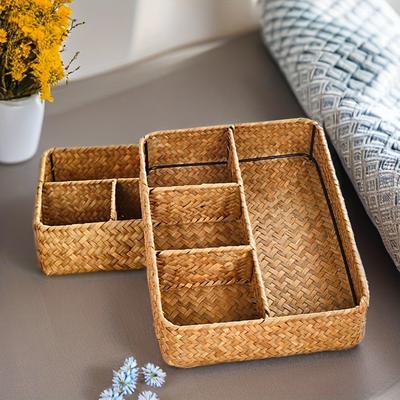 4 Grids Storage Basket Handmade Woven Willow Storage Basket For Clothes Cosmetic Stationery Hairpins Jewelry Accessories