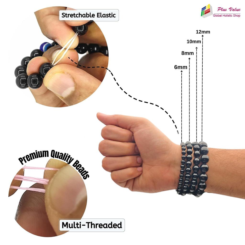 Plus Value Black Obsidian Bracelet for Protection | Stylish Charm Crystal Bracelet for Men Women Boys and Girls (Beads Size: 8mm, Jute Bag)