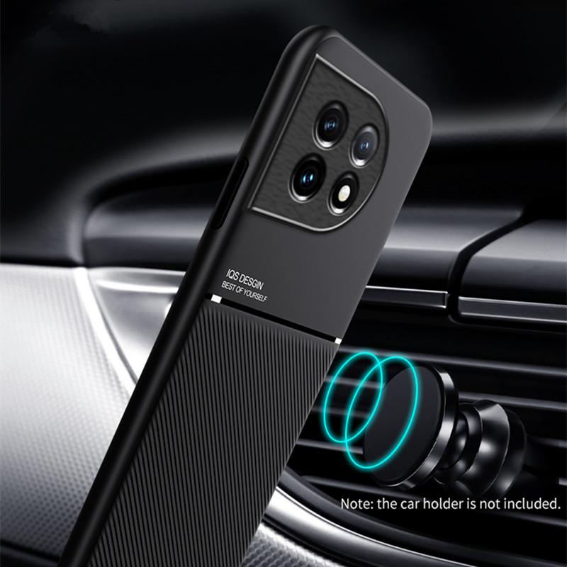 For OnePlus 11 Case 6.7" Car Magnetic Holder Armor Back Cover for One Plus 11 Oneplus11 PBH110 Soft Leather Plate Phone Cases