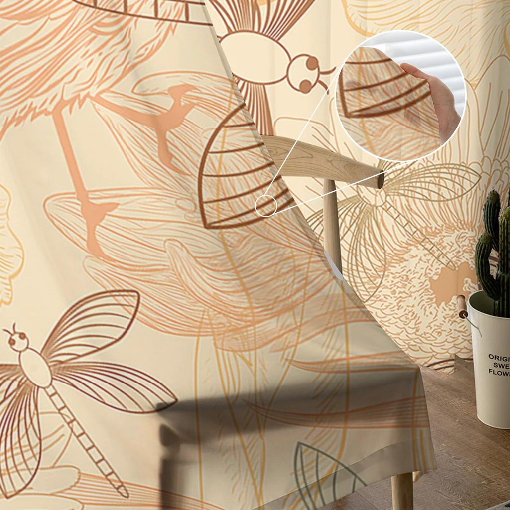 Retro Dragonfly Birds Flowers Sheer Curtain for Living Room Hall Wall Dress Up  Home Window Supplies Pop Print Tulle Curtains
