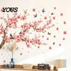 Modern Minimalist Room Aesthetics Stickers 2Pcs Sakura Wall with Butterflies & Birds, Peach Blossom Branch Easy Installation Floral Decor Decals,